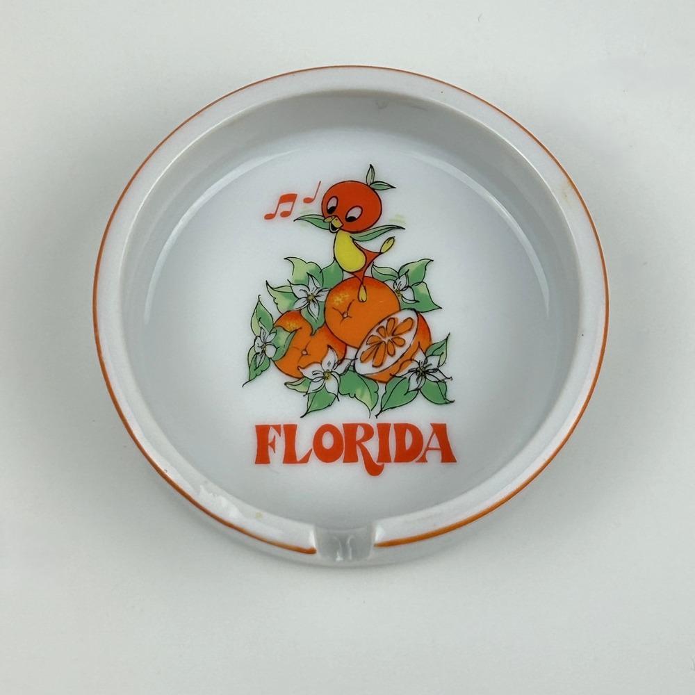 Vintage Disney Orange Bird Florida Ashtray White Made in Japan 1970s Retro